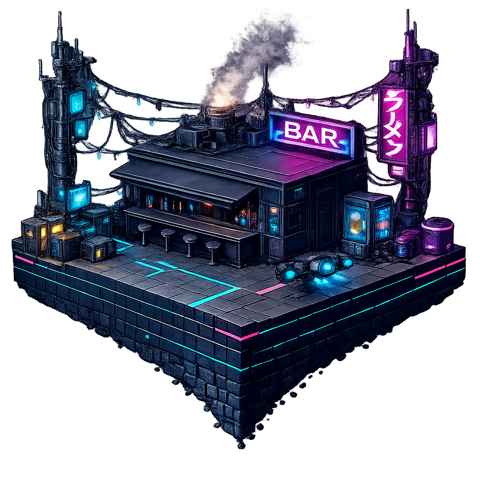 Cyberpunk island theme — neon pixel-art island