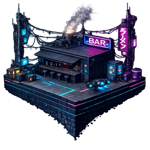 Cyberpunk island theme — neon pixel-art island